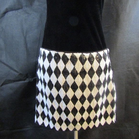 BEBE Womans Black and White Harlequin Sequin Mini - Picture 2 of 6